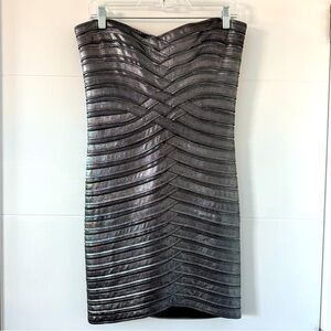 BCBG Max Azria Silver Body Con Strapless Bandage Dress, Size Medium